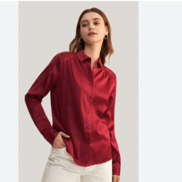 Lilysilk Basic Concealed Placket Silk Shirt Claret Washable - Picture 3 of 12